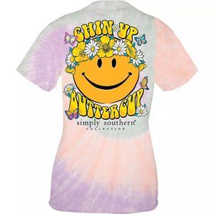 New Simply Southern T-Shirt Women's Chin Up Buttercup - Smile Live Happy - NWT